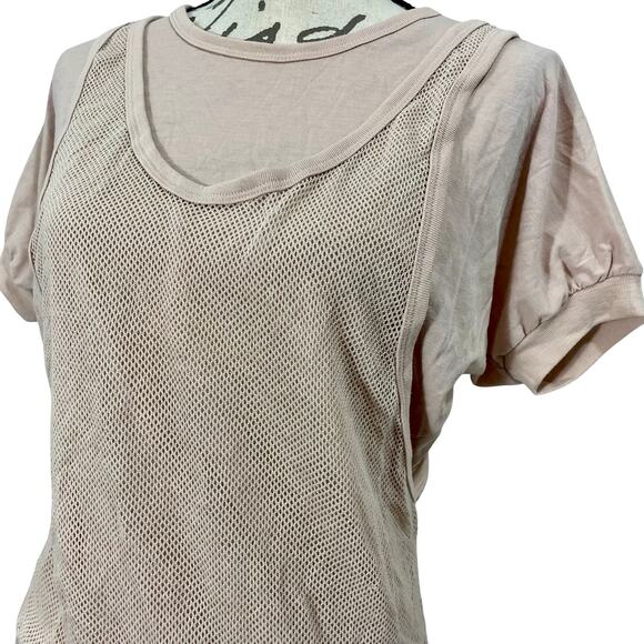Vintage 90s Wharfside Tan Mesh Overlay Sporty Top / Size Medium / Vintage Tee - Picture 4 of 7